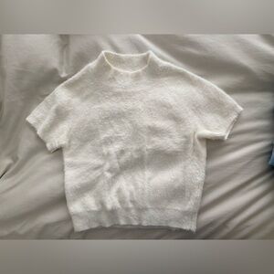 Anthropologie Pilcro Soft Short-Sleeve Crewneck Sweater Top in Ivory